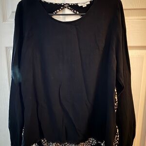 Umgee Black Blouse with Patterned Hem